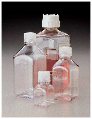 Nalgene Narrow Mouth Square Bottle, Polycarbonate with Polypropylene Screw Closure, 125 mL, Thermo Scientific, 2015-0125