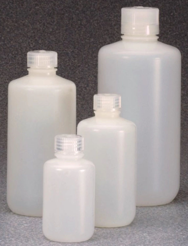 Nalgene Bottle, Fluorinated Narrow-Mouth High-Density Polyethylene (HDPE) with Fluorinated Polypropylene (PP) Closure, Round, 250 mL, 72/CS, Thermo Scientific, 2097-0008