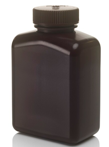 Nalgene Bottle, Amber, Rectangular Wide-Mouth High-Density Polyethylene (HDPE) with Polypropylene (PP) Screw Closure, 500 mL, Thermo Scientific, 2009-0016