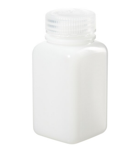 Nalgene Bottle, Wide-Mouth, Square, High-Density Polyethylene (HDPE) with Polypropylene (PP) Cap, 175 mL, EA, 12/PK or 72/CS, Thermo Scientific, 2114-0006