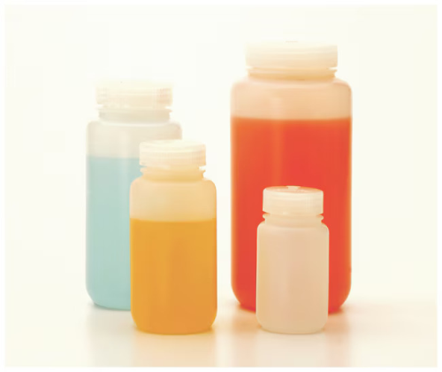 Nalgene Bottle, Wide-Mouth Fluorinated High-Density Polyethylene (HDPE) with Fluorinated Polypropylene (PP) Screw Closure, 125 mL, EA, 12/PK or 72/CS, Thermo Scientific, 2197-0004