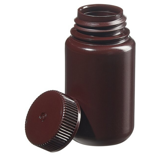 Nalgene Bottle, Wide-Mouth, Packer, Opaque Amber High-Density Polyethylene (HDPE) with Amber Polypropylene (PP) Closure, Bulk Pack, 125 mL, 500/CS, Thermo Scientific, 312185-0004