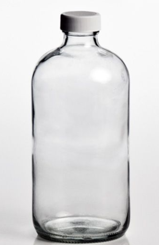 Bottle, Clear Glass Boston Round, Narrow Mouth, Level 2 Cleaned, with PTFE-Lined Polypropylene Caps, 500 mL, 12/CS, Quality Environmental Containers, 2111-0016