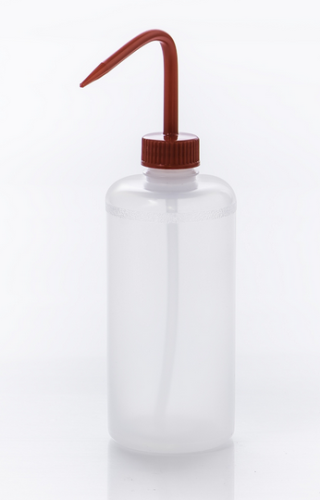 Wash Bottle, Narrow-Mouth, Low-Density Polyethylene (LDPE) with Red Polypropylene Cap Assembly, 500 mL, 6/PK, Bel Art Products, F11613-0500