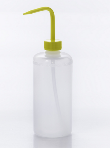 Wash Bottle, Narrow-Mouth, Low-Density Polyethylene (LDPE) with Yellow Polypropylene (PP) Cap Assembly, 500 mL, SP Bel-Art Products, F11614-0500