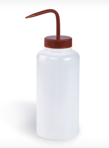 Wash Bottle, Wide-Mouth, Low-Density Polyethylene (LDPE) with Red Polypropylene Cap Assembly, 1000 mL, SP Bel-Art Products, F11625-1000