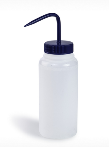 Wash Bottle, Wide-Mouth, Low-Density Polyethylene (LDPE) Bottle with Blue Polyproylene (PP) Cap Assembly, 500 mL, SP Bel-Art Products, F11627-0500