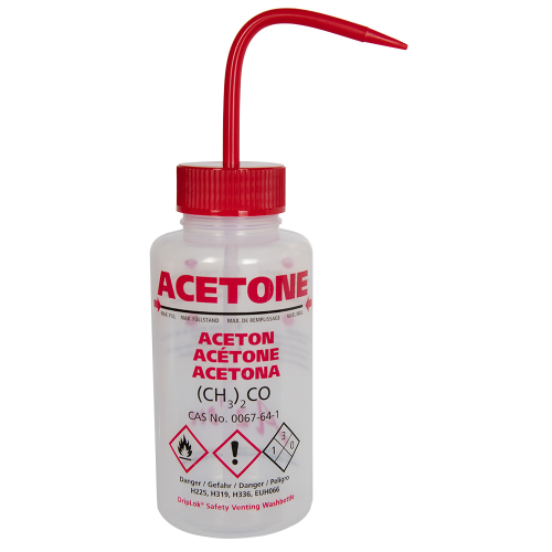 Wash Bottle, Vented, Low-Density Polyethylene (LDPE) for Acetone, with Red Cap Assembly, 500 mL,  Dynalon Labware, 506495-0001
