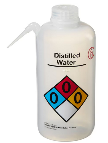 Nalgene Wash Bottle, Vented Unitary Right-to-Know (RTK), Natural Low-Density Polyethylene (LDPE) with Natural Color-Coded Polypropylene (PP) Cap, Distilled Water, Cylindrical, Narrow-Mouth, 1 L, 2/PK or 12/CS, Thermo Scientific, 2436-1005