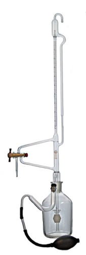 Buret, Automatic with Three-Way PTFE Stopcock & Reservoir Bottle (2000 mL), Serialized  & Certified, Class A, 100 mL, 17124F-100