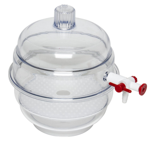 Space-saver Vacuum Desiccator, Clear Polycarbonate Dome and White Polypropylene Bottom, 0.20 cu.ft., Bel Art Products, F42020-0000