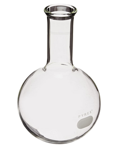 Flask, Pyrex, Boiling, Long Ring Neck, Flat Bottom, 1000 mL, Legacy, 1/CS, # 8 Stopper, 132 mm O.D. x 217 mm Height, Corning, 4180-1L [Representative Image]