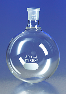 Flask, Pyrex, Round Bottom, 50 mL, 19/38 Standard Taper, Corning, 4320-50 [REPRESENTATIVE IMAGE]