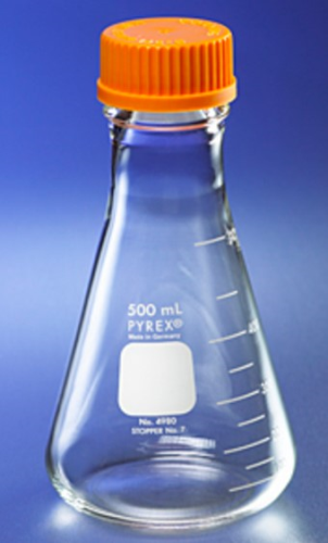 Pyrex (Registered) Erlenmeyer Flask, Wide Mouth Borosilicate Glass, with GL45 Screw Cap, 6000 mL, 1/CS, Corning, 4995-6L