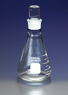 Flask, Pyrex, Erlenmeyer, Narrow-Mouth with Standard Taper Stopper, 50 mL, 12/CS, Corning, 5020-50