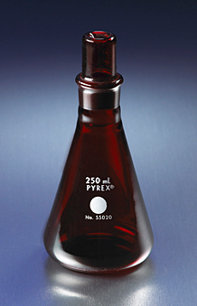 Flask, Pyrex, Erlenmeyer, Low Actinic Narrow-Mouth with Standard Taper Stopper, 250 mL, Corning, 55020-250