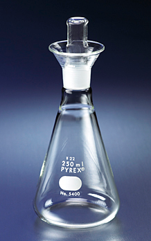 Flask, Pyrex, Iodine Determination, with Pyrex #22 Standard Taper Stopper, 250 mL, Corning 5400-250