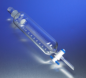 Cylindrical Separatory Funnel, Graduated, 125 mL, PTFE Stopcock, Glass Standard Taper Stopper, Corning, 6383-125
