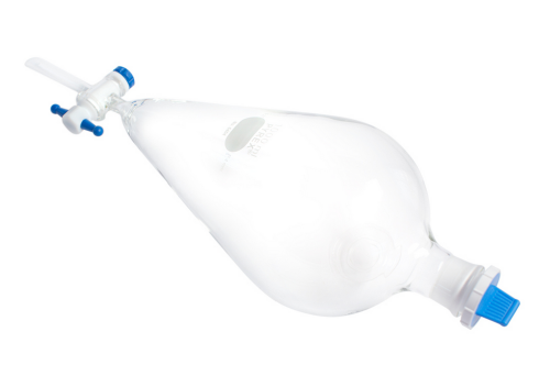 PYREX Separatory Funnel, Pear-Shaped Squibb Borosilicate Glass, PTFE Product Standard Stopcock, Polyethylene Standard Taper Stopper, 1 L, 1/CS, Corning 6404-1 L