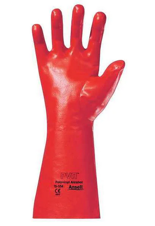 Gloves, Polyvinyl Alcohol Coated, 14 in. Gauntlet, Chemical Resistant, Mens Size 9, 1 Pair
