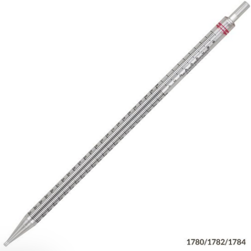 Serological Pipette, 25 mL, Polystrene, Standard Tip, 345 mm, Non-Sterile, Red Striped, 100/CS (10 PKs of 10 Pipettes), Globe Scientific, 1784