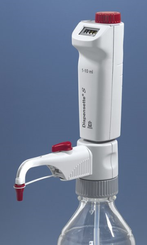 Adjustable Dispensette S Bottletop Dispenser, Digital, with Recirculation Valve, 0.2 to 2 mL, Brandtech Scientific, Inc