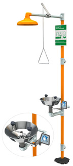 EyeWash/Safety Shower Station, Water Saver(Trademark), 10 1/2 in. Shower Head, 11 1/2 in. EyeWash bowl with 2 Heads; Prime Industries Inc SS902