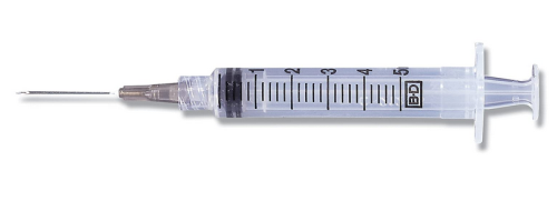 Syringe with Needle, Sterile, Disposable, 5 cc, 21 Gauge, 1 in. Length Needle, Becton-Dickinson, 309632