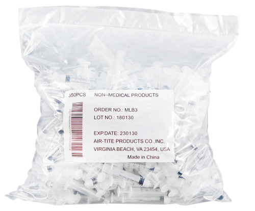 Air-Tite Luer Lock Tip Bulk, Non-Sterile Syringes, 3 mL, 350/PK