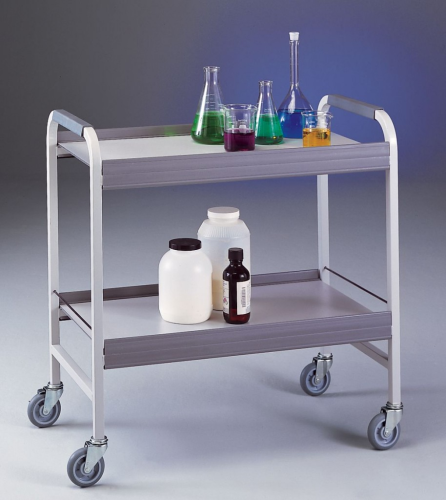 Cart, 2-Shelf, with Guard Rails, 400 lb. Capacity, Ideal for Carrying Samples, Packages, Glassware, Equipment and Instruments. 34.88 in. L x 19 in. W x 36.38 in. H