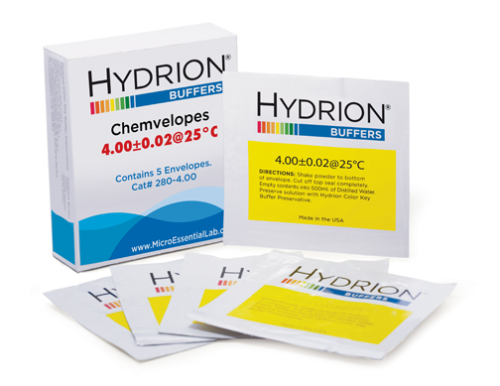 HYDRION Chemvelope pH Buffer Powder, pH 4.00, Yields 500 mL Solution, Package of 5, Micro Essential Laboratory, 280-4.00