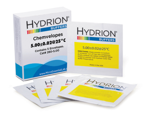 HYDRION Chemvelope pH Buffer Powder, pH 5.00, Yields 500 mL Solution, Package of 5, Micro Essential Laboratory, 280-5.00