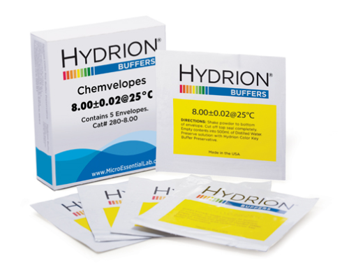 HYDRION Chemvelope pH Buffer Powder, pH 8.00, Yields 500 mL Solution, Package of 5, Micro Essential Laboratory, 280-8.00