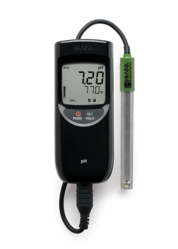 pH Meter, Waterproof, Extended Range Portable, pH/Temperature Probe, Solutions, Case, Hanna Instruments, HI991001