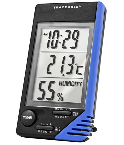 Traceable Thermometer / Clock / Humidity Monitor, Range is 32.0 to 122.0 degrees F and 0.0 to 50.0 degrees C, Antylia 4040
