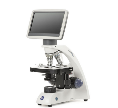BioBlue Microscope With 7-Inch LCD Screen and SMP 4/10/S40 Objectives With Mechanical Stage and 1W LED Cordless Illumination, Globe Scientific, EBB-4220-LCD