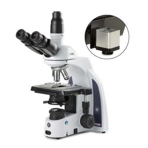 iScope Trinocular Microscope With EWF 10X/22 mm Eyepieces, PLI Plan 4/10/S40/S100X Oil IOS Objectives, Globe Scientific, EIS-1153-PLI-HDS