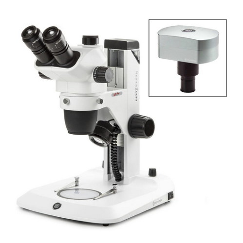 Trinocular Stereo Zoom Microscope NexiusZoom EVO, 0.65X To 5.5X Zoom Objective, Globe Scientific, ENZ-1703-S-DC18