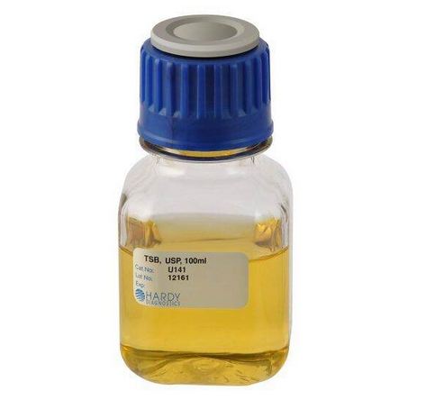 Tryptic Soy Broth, (TSB) 100 ml Fill, Polycarbonate Bottle with Needle-Port Septum, 16/PK, Hardy Diagnostics, U141