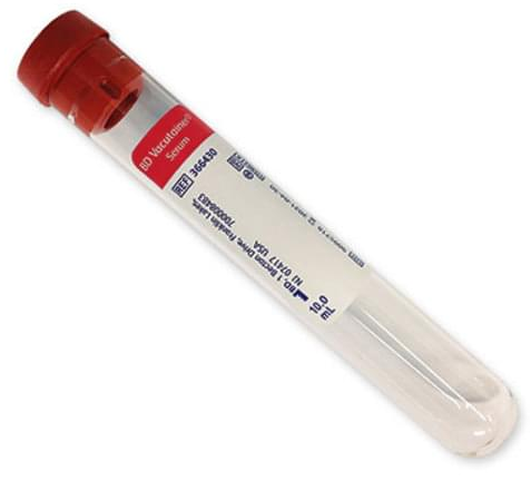 Vacutainer, 16 x 100 mm, 10.0 mL Draw, Glass Serum Tube, Becton-Dickinson, 366430