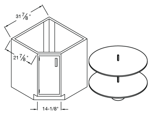 Metal Standing-Height Corner Base Cabinet with Two-Tier Lazy Susan and Left Hand Door, Front: 14-1/4 in., Back:  31-7/8 in., Sides:  21-7/8 in., Prime Industries, C3514-100L/LS35
