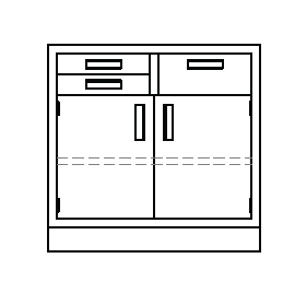 Metal Standing-Height Cabinet (35 in.) with 2 Doors at Bottom and 2 Shallow Drawers on Left Side Above Door and 1 Deeper Drawer on Right Side Above Door, with Adjustable Shelf in Bottom Cabinet, 48 in. Wide, Prime Industries, B3548-212A