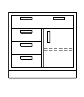 Metal Standing-Height Base Cabinet with 1 Full Width Drawer at Top and 3 Half Width Drawers on Left and Door on Right with Adjustable Height Shelf, 36 in. Wide, Prime Industries, B3536-140BR