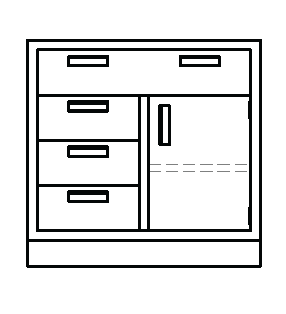 Metal Standing-Height Base Cabinet with 1 Full Width Drawer at Top and 3 Half Width Drawers on Left and Door on Right with Adjustable Height Shelf, 48 in. Wide, Prime Industries, B3548-140BR