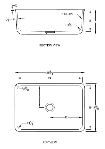 Lipped Sink, Epoxy Resin, 24 x 16 x 8 in., Prime Industries, PL50C