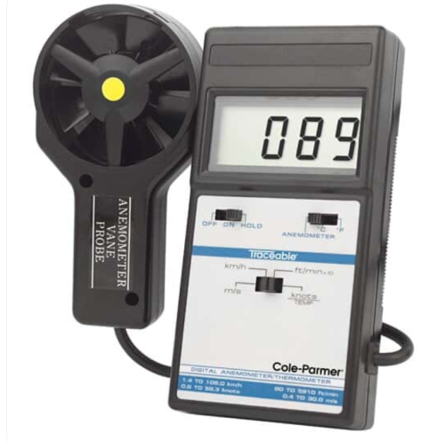 Traceable Digital Thermoanemometer with Remote Vane Probe and Calibration, Cole-Parmer, 98767-05