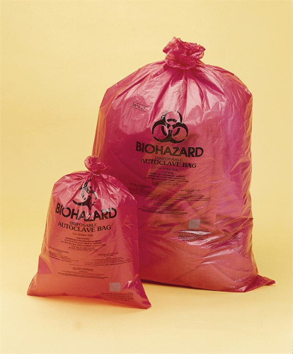 Bag, Red with Black Biohazard Symbol and Indicator Patch, Disposable, 19 in. x 23 in., 5 to 9 Gallon Capacity, 200/PK, Bel Art Products, F13164-1923