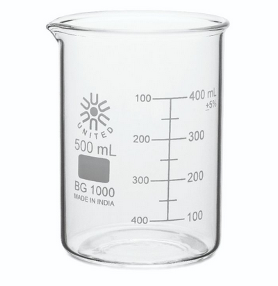 Beaker, Low-Form Borosilicate Glass, 500 mL, 36/CS, BG1000-500