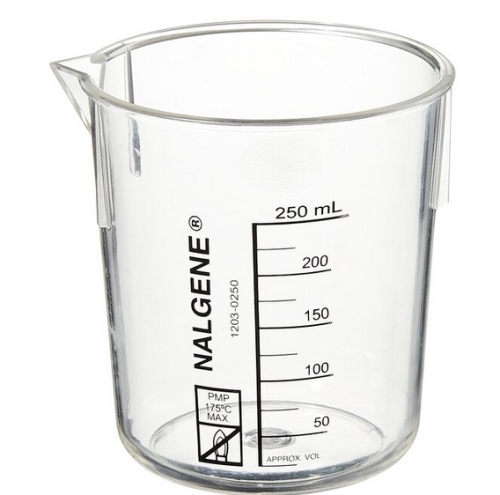 Nalgene Beaker, Low Form Griffin, Polymethylpentene, Graduated, 250 mL, with Spout, 1203-0250