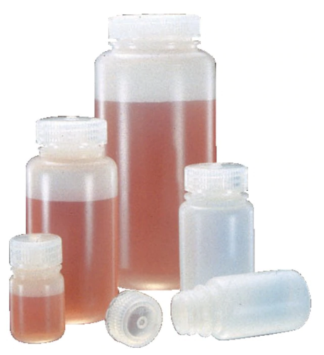 Nalgene Bottles, Economy Environmental Sample, Round, Wide-Mouth High-Density Polyethylene (HDPE) with Polypropylene (PP) Closure, 4 oz (125 mL),  EA, 72/PK or 500/CS, Thermo Scientific, 332189-0004